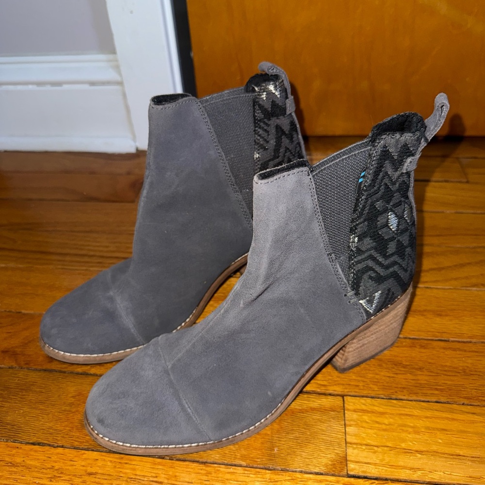 Toms Charcoal Ankle Boots with Patterned Accents